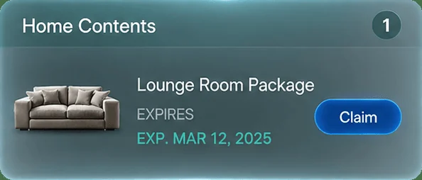 Home Contents: Lounge Room Package, warranty and ACL window